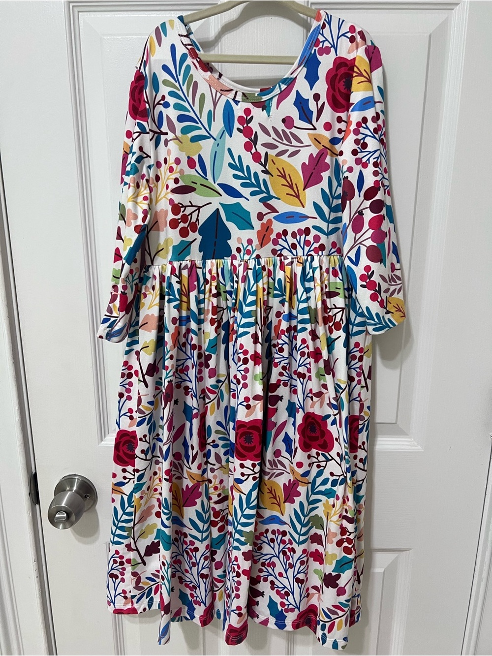 Girls White Floral Midi Dress with Multicolor Print